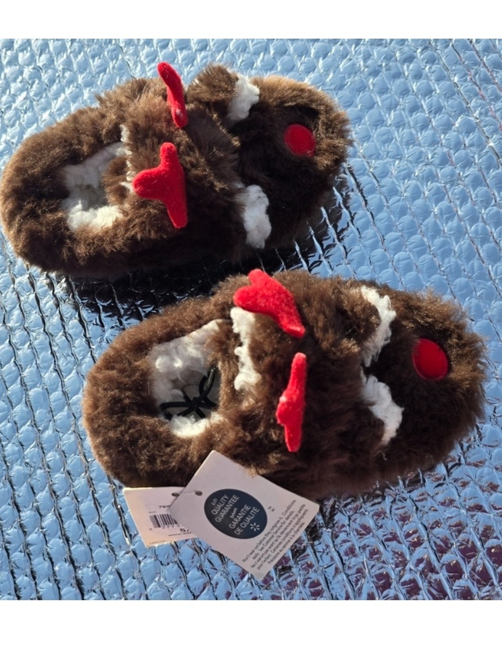 George Brown Plush Kids Slipper Booties with Red Accents